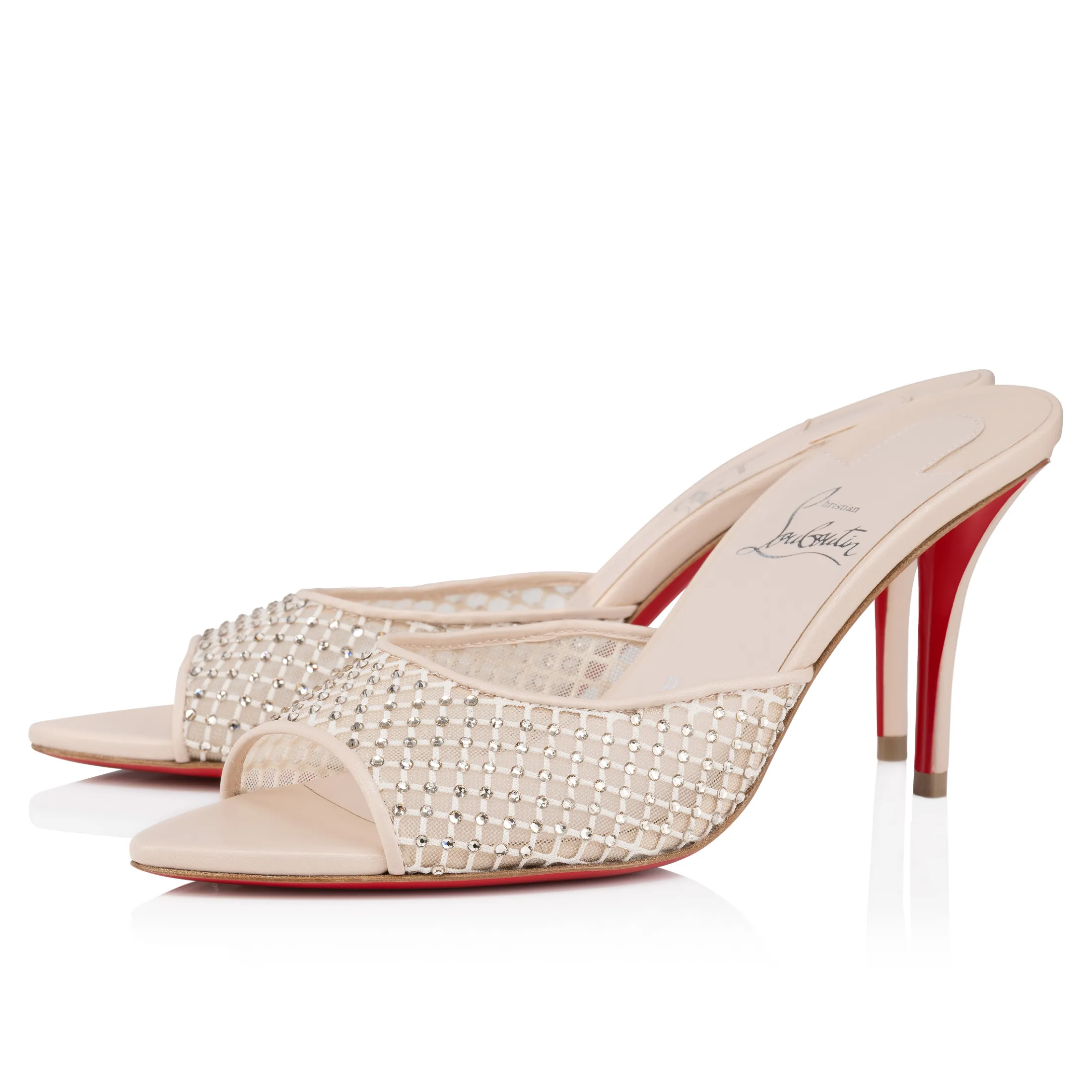 Discount Christian Louboutin Apostropha Mule Mesh Strass Leche